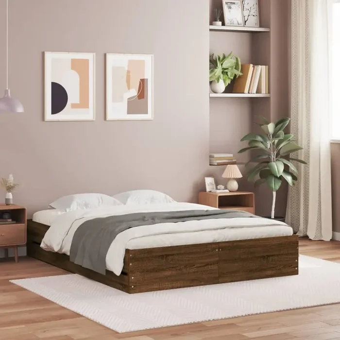 vidaXL Bed Frame with Drawers without Mattress Brown Oak 120×190 cm Small Double