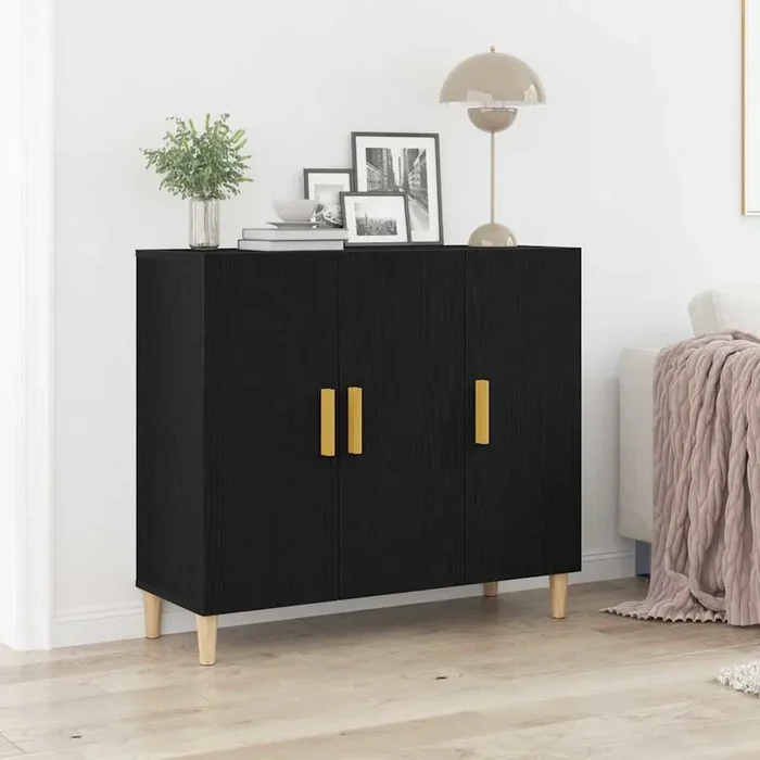 vidaXL Black Oak Sideboard 90x34x80 cm Made from Engineered Wood