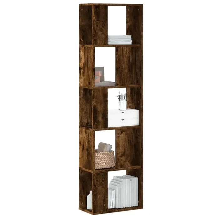 vidaXL Bookcase 5-Tier Smoked Oak 45×23.5×162.5 cm Engineered Wood