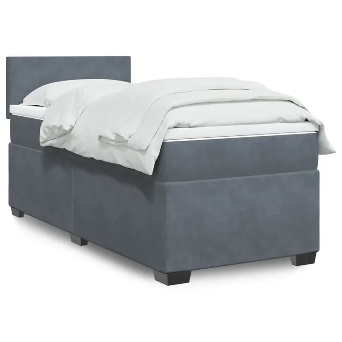 vidaXL Box Spring Bed with Mattress Dark Grey 90×190 cm Velvet