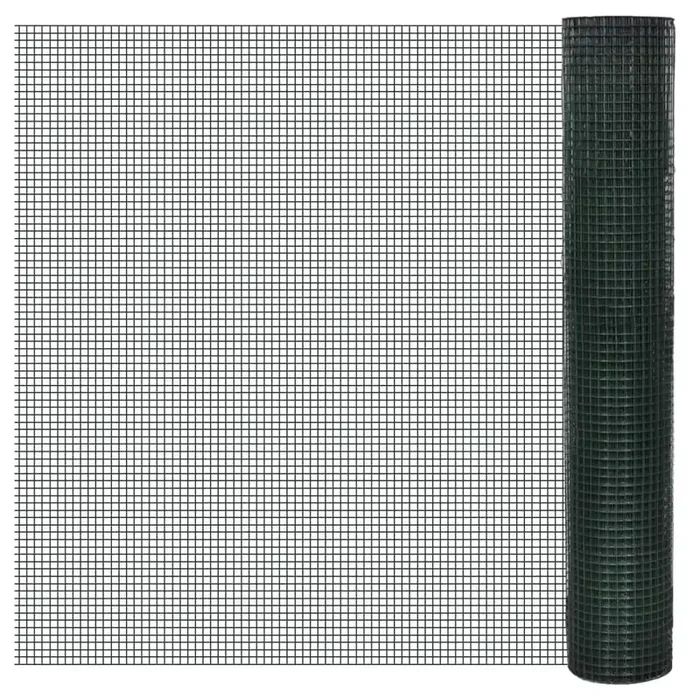 vidaXL Chicken Wire Fence Galvanised Steel 1×25 m Green
