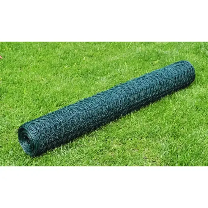 vidaXL Chicken Wire Fence with PVC Coating 25×1 m Green