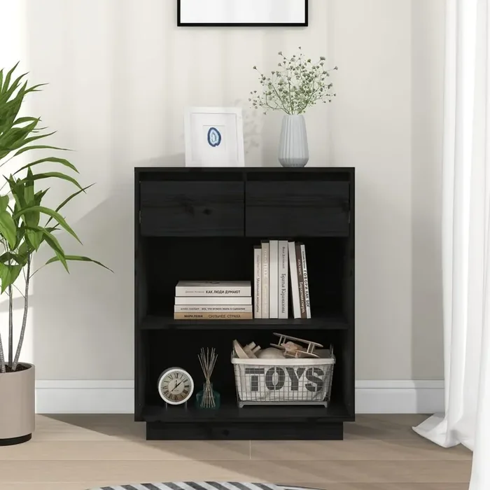 vidaXL Console Cabinet Black 60x34x75 cm Solid Wood Pine