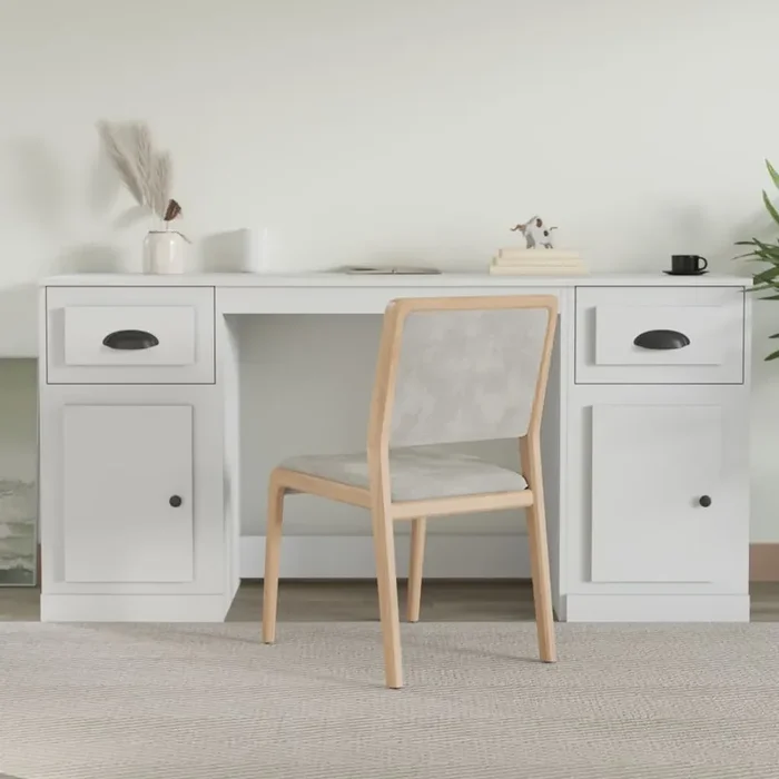 vidaXL Desk with Cabinet White Engineered Wood