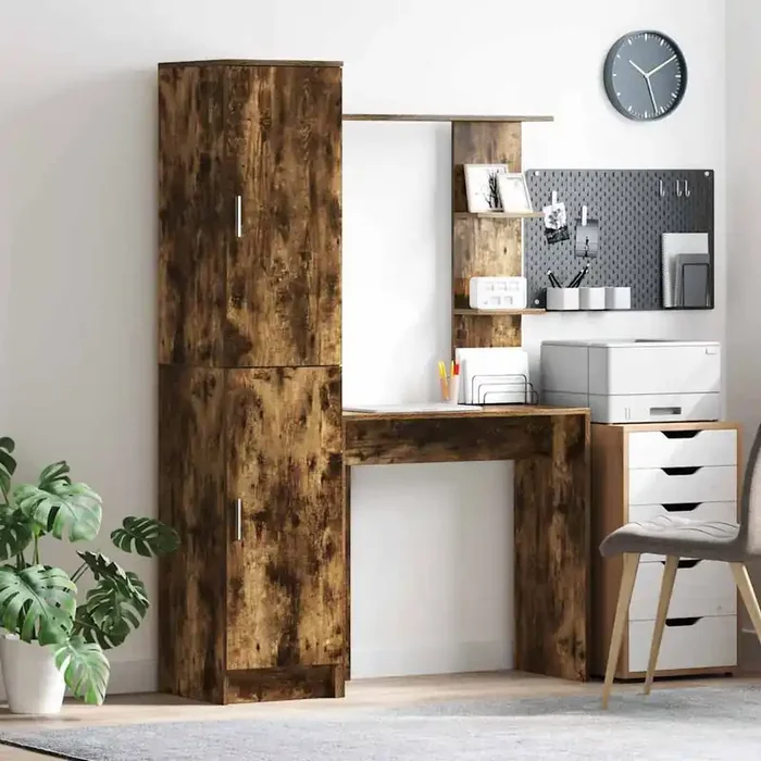 vidaXL Desk with Storage Smoked Oak Engineered Wood