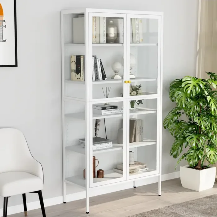 vidaXL Display Cabinet White 90x40x180 cm Steel and Tempered Glass