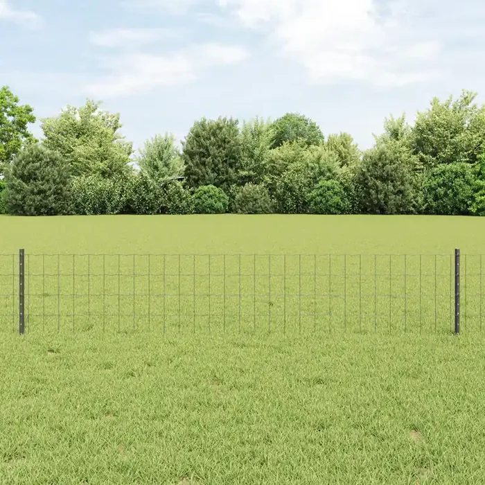 vidaXL Euro Fence with 11 U Posts Grey 0.4×25 m Steel
