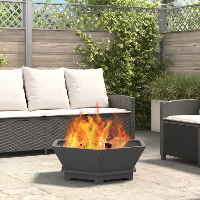 vidaXL Fire Pit Hexagonal Black 75x75x28 cm Steel