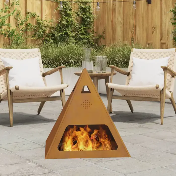 vidaXL Fire Pit Pyramid 50x50x51 cm Weathering Steel