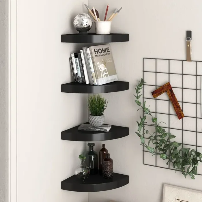vidaXL Floating Corner Shelves 4 pcs Black 25x25x3.8 cm MDF