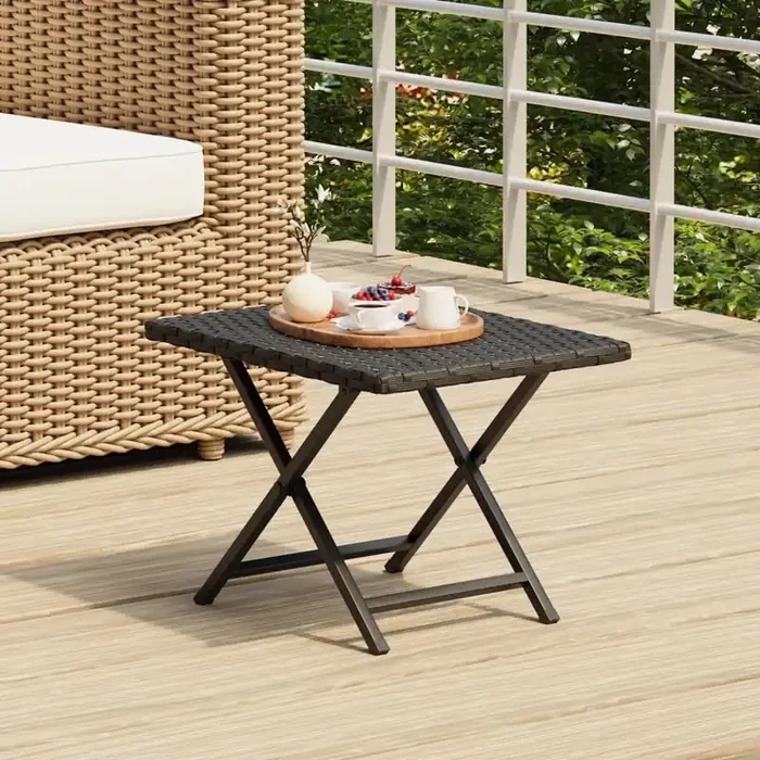 vidaXL Folding Table Black 45x35x32 cm Poly Rattan