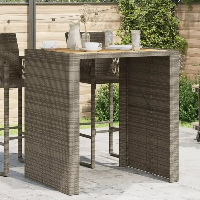 vidaXL Garden Bar Table with Acacia Wood Top Grey 105x80x110 cm Poly Rattan