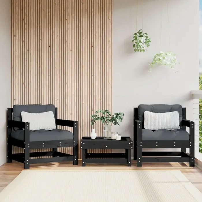 vidaXL Garden Chairs 2 pcs Black Solid Wood Pine