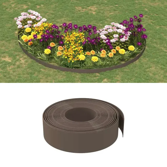 vidaXL Garden Edgings 3 pcs Brown 10 m 15 cm Polyethylene