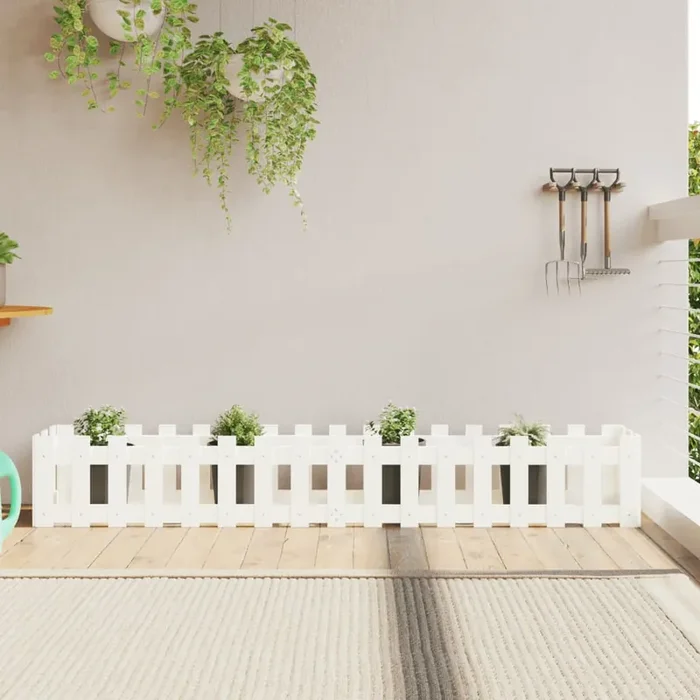 vidaXL Garden Raised Bed with Fence Design White 200x30x30 cm Solid Wood Pine