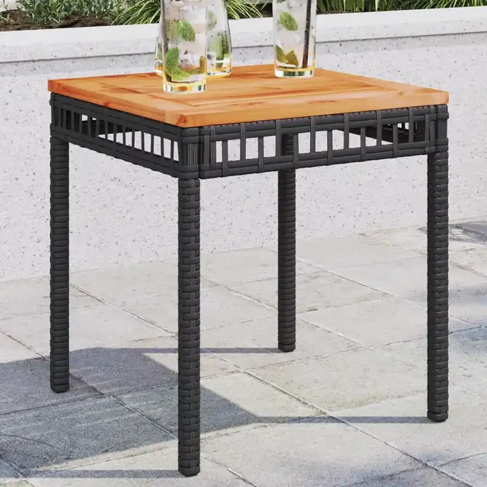 vidaXL Garden Table Black 38x38x42 cm Poly Rattan Acacia Wood