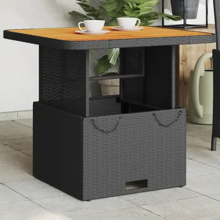vidaXL Garden Table Black 80x80x71 cm Poly Rattan and Acacia Wood