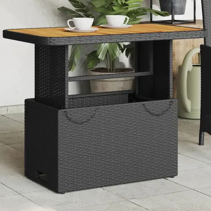 vidaXL Garden Table Black 90x55x71 cm Poly Rattan and Acacia Wood