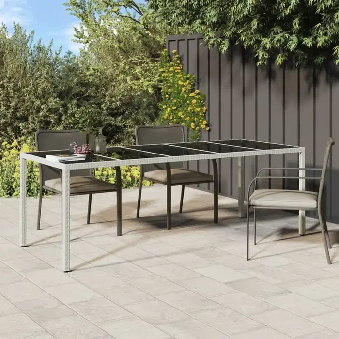 vidaXL Garden Table White 250x100x75 cm Poly Rattan and Tempered Glass