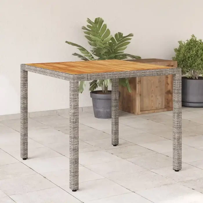vidaXL Garden Table with Acacia Wood Top Grey 90x90x75 cm Poly Rattan