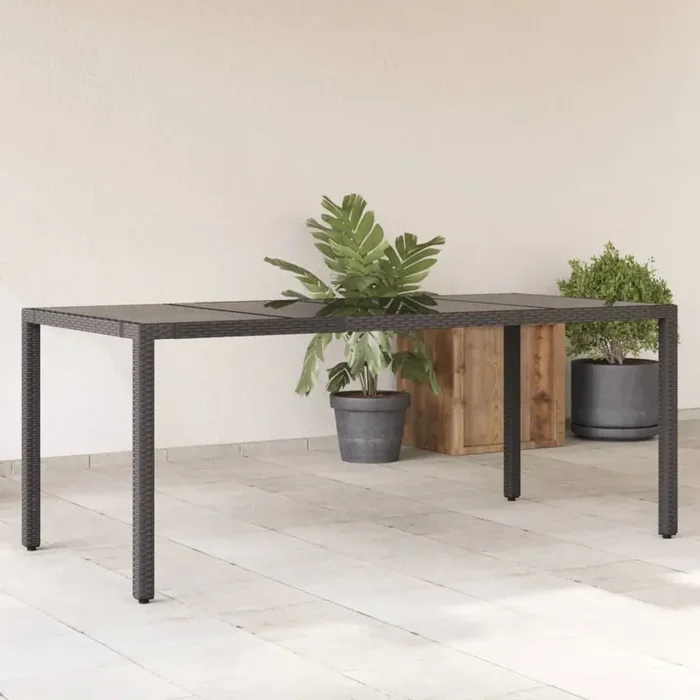 vidaXL Garden Table with Glass Top Black 190x90x75 cm Poly Rattan