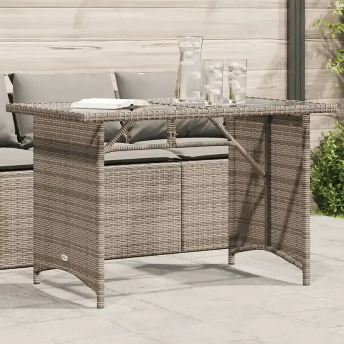 vidaXL Garden Table with Glass Top Grey 110x68x70 cm Poly Rattan