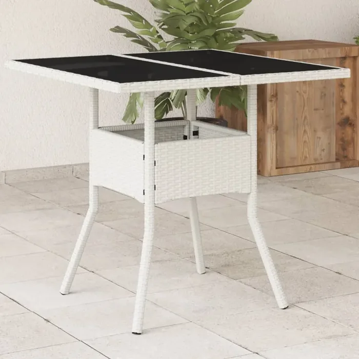 vidaXL Garden Table with Glass Top White 80x80x75 cm Poly Rattan