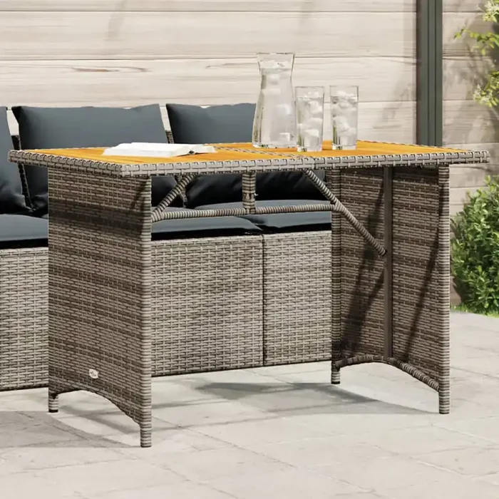 vidaXL Garden Table with Wooden Top Grey 110x68x70 cm Poly Rattan