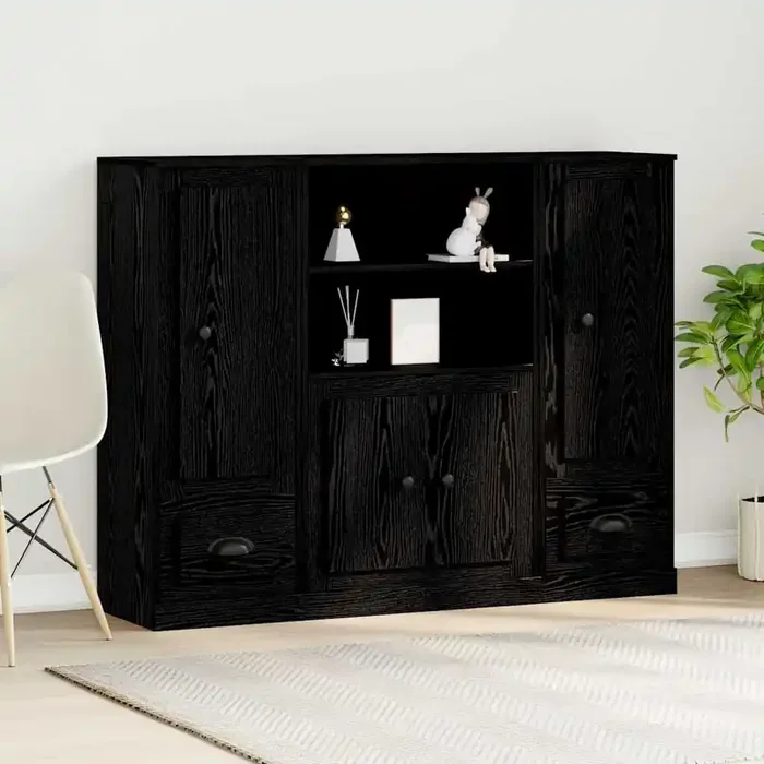 vidaXL Highboard Black Oak 132×35,5×103,5 cm Engineered Wood