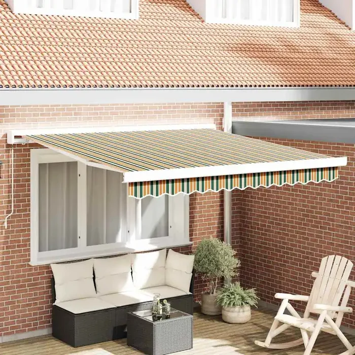 vidaXL Manual Retractable Awning Green and Yellow 350×250 cm