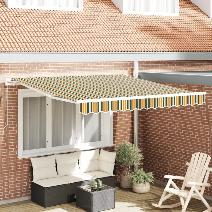 vidaXL Manual Retractable Awning Green and Yellow 350×250 cm
