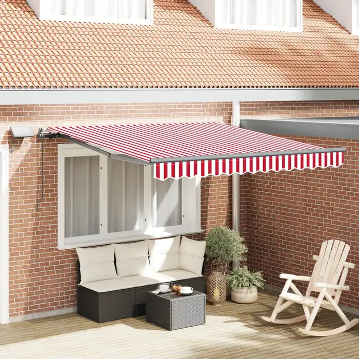 vidaXL Manual Retractable Awning with LED Red and White 300×250 cm