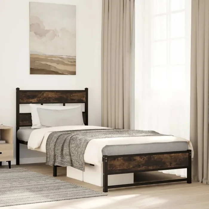 vidaXL Metal Bed Frame without Mattress Smoked Oak 90×200 cm