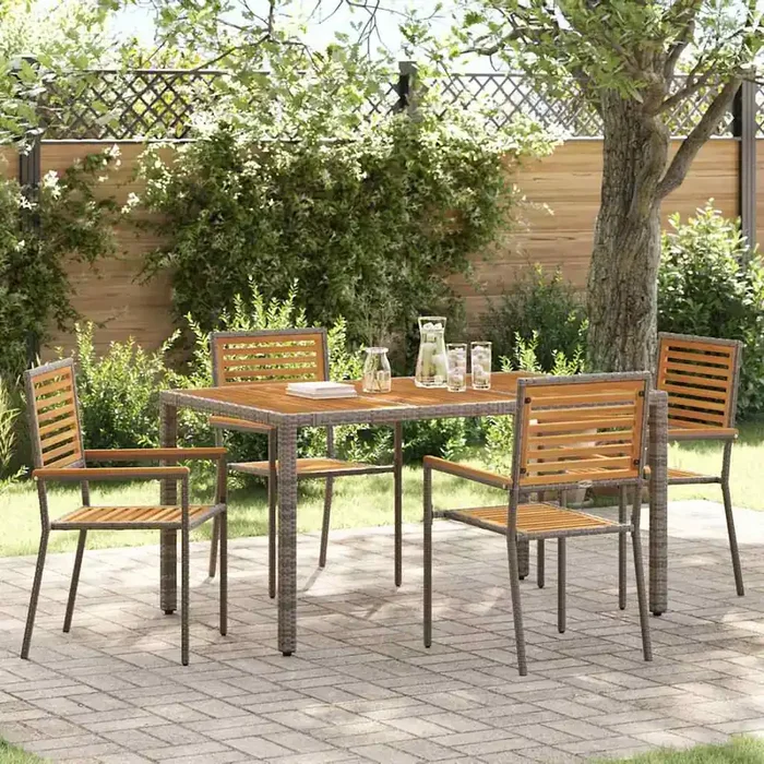 vidaXL Outdoor Chairs 4 pcs Grey, Brown PE rattan, Solid acacia wood