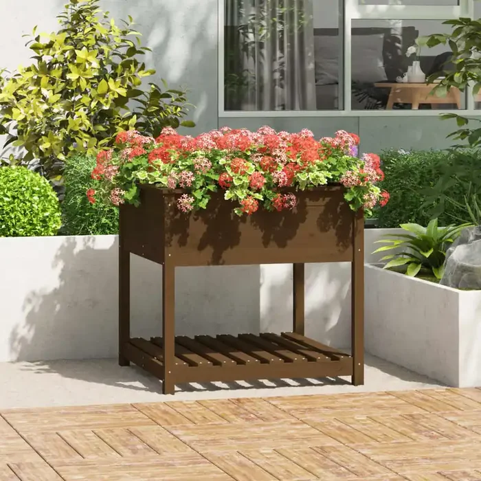 vidaXL Planter with Shelf Honey Brown 82.5×82.5×81 cm Solid Wood Pine