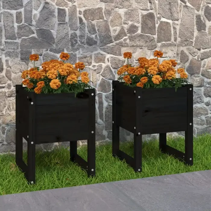 vidaXL Planters 2 pcs Black 40x40x52.5 cm Solid Wood Pine