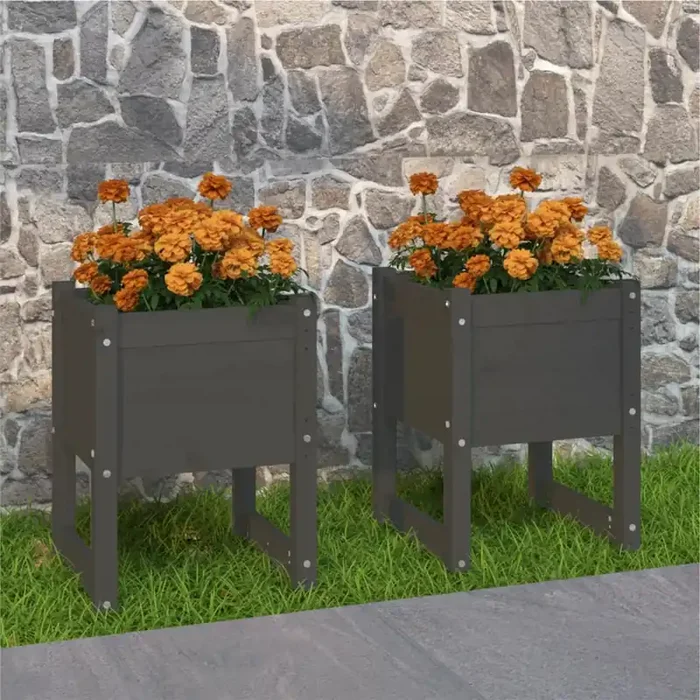 vidaXL Planters 2 pcs Grey 40x40x52.5 cm Solid Wood Pine