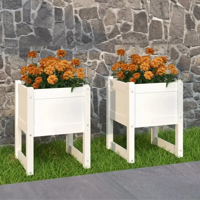 vidaXL Planters 2 pcs White 40x40x52.5 cm Solid Wood Pine