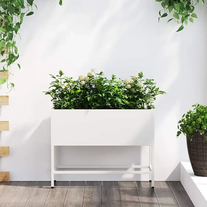 vidaXL Raised Garden Planter 60x26x45 cm White Steel