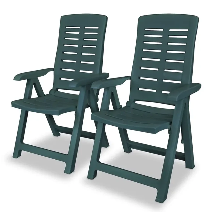 vidaXL Reclining Garden Chairs 2 pcs Plastic Green