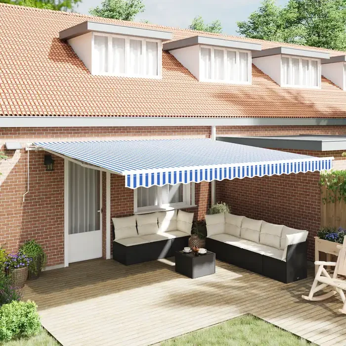 vidaXL Retractable Awning Blue and white 4.5 x 3 m Fabric and metal