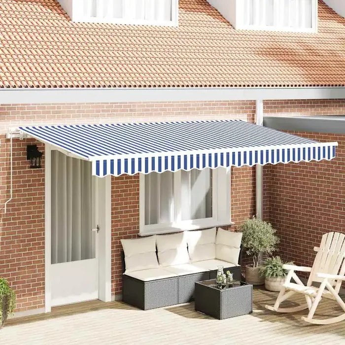 vidaXL Retractable Awning Manual Blue and White 3.5 x 2 m