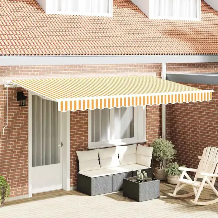 vidaXL Retractable Awning Manual Yellow and White 4×2 m