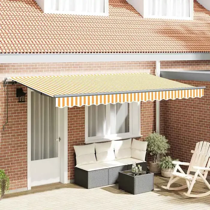 vidaXL Retractable Awning Manual Yellow and White Anthracite 4 x 2 m