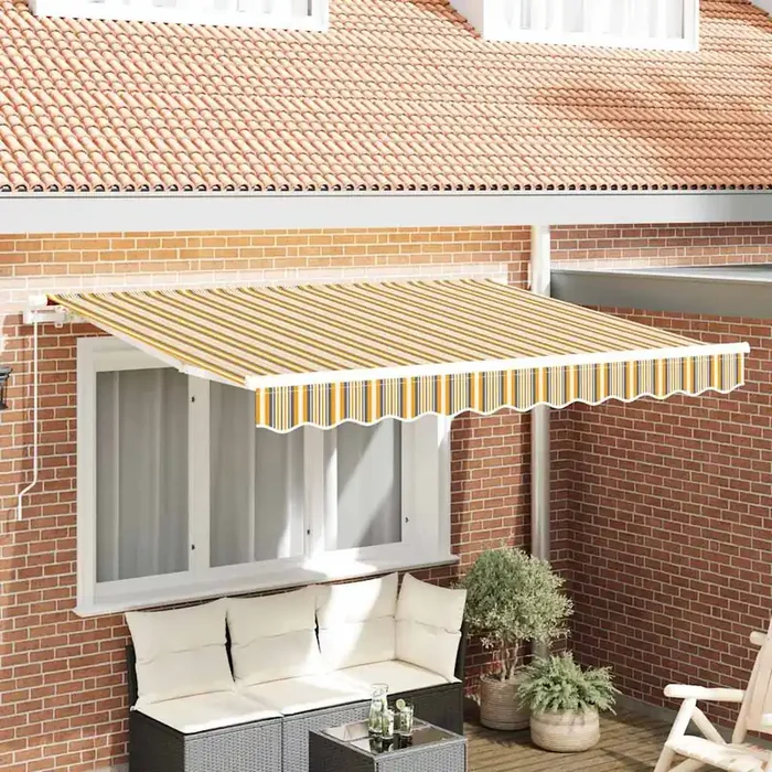 vidaXL Retractable Awning Multicolour and Yellow and Grey and White