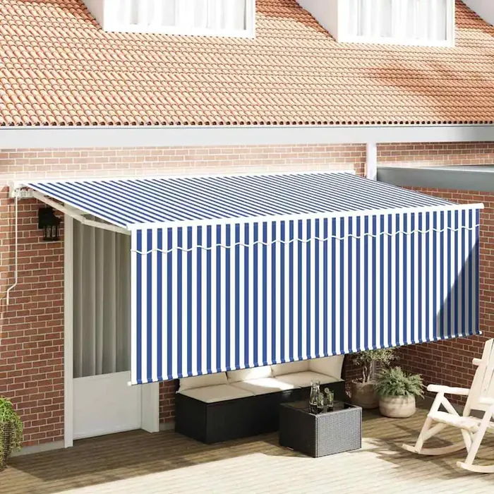 vidaXL Retractable Awning Striped Blue and White