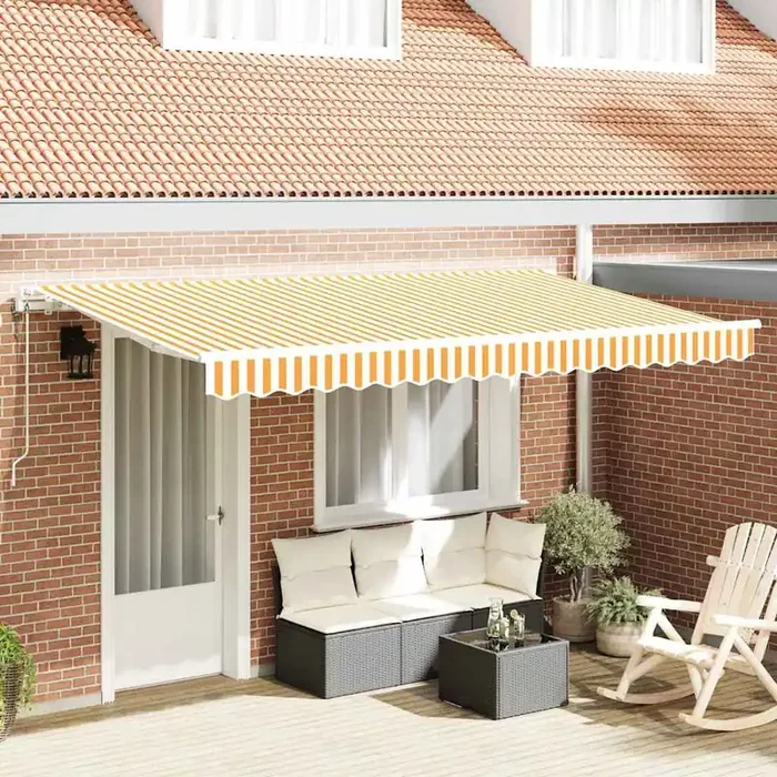 vidaXL Retractable Awning Yellow and White 4 x 2 m Metal & Fabric