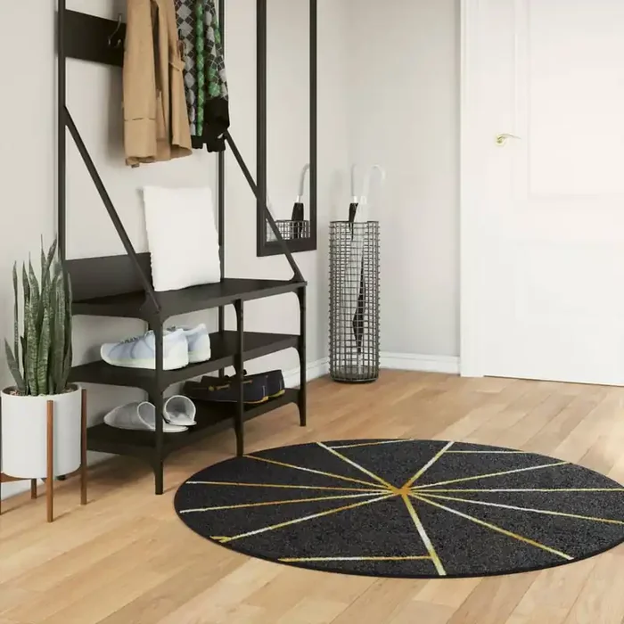 vidaXL Rug Washable Black and Gold Ø 120 cm Anti Slip