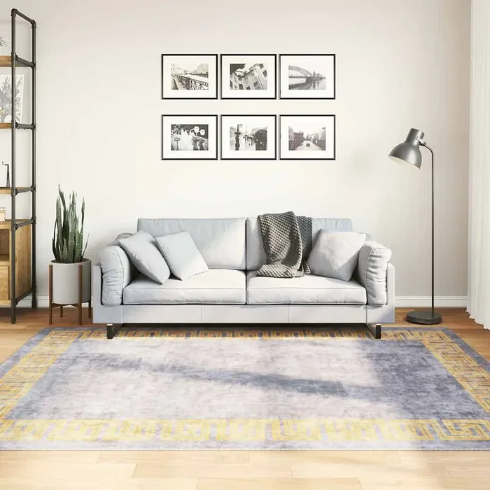 vidaXL Rug Washable Grey and Gold 150×230 cm Anti Slip