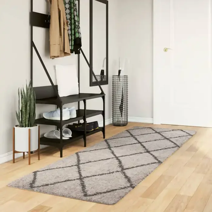 vidaXL Shaggy Rug PAMPLONA High Pile Modern Beige and Anthracite 80×250 cm